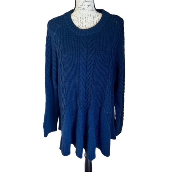 Roaman’s Chunky Cable Knit Fit and Flare Navy Blue Sweater Size 22/24 - Picture 1 of 8
